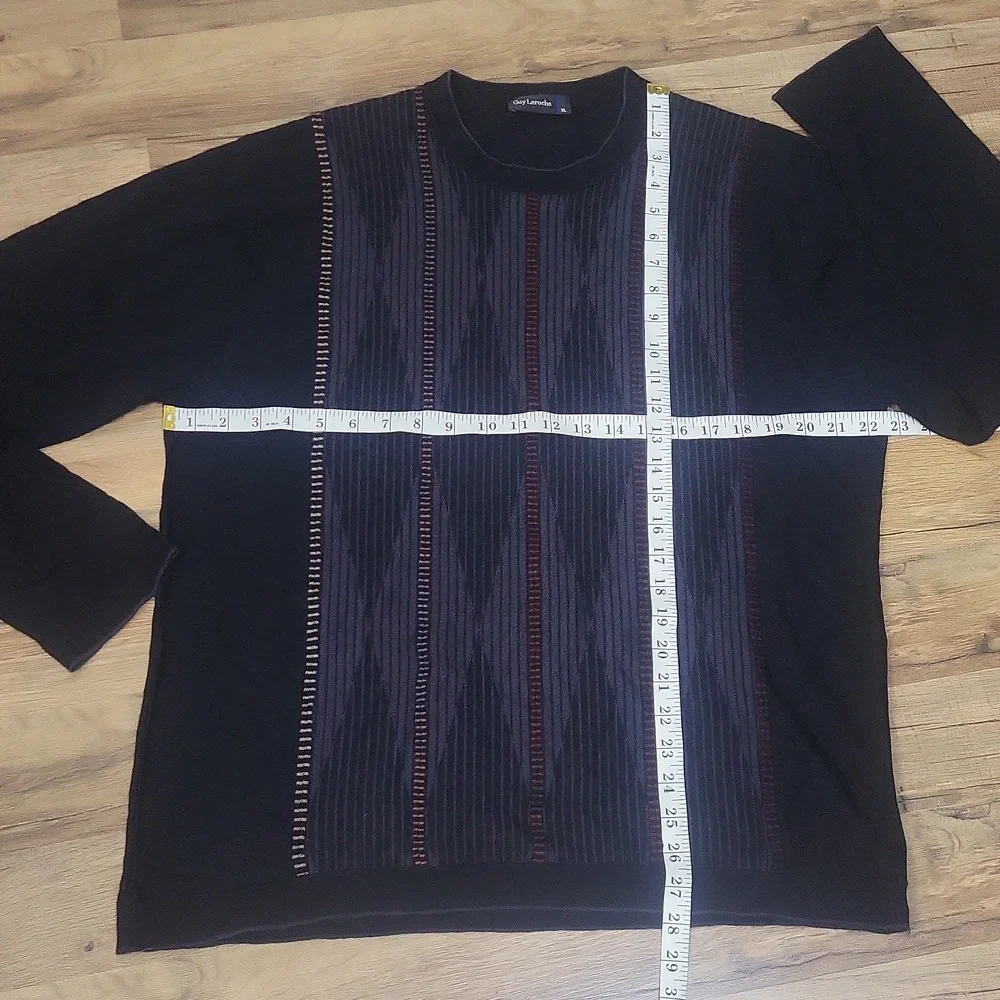GUY LAROCHE Black Gray Orange Brown Wool Tencel Crewneck Lightweight Sweater